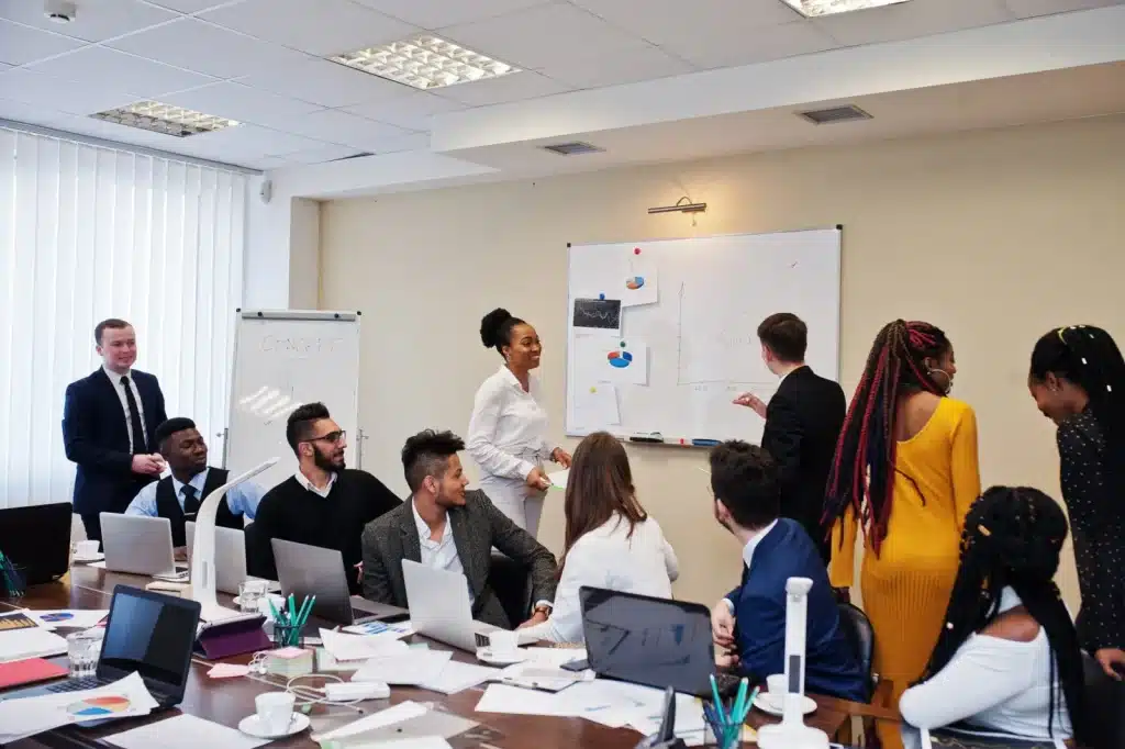 Trainer leading a security training session for an organization staff in a meeting room